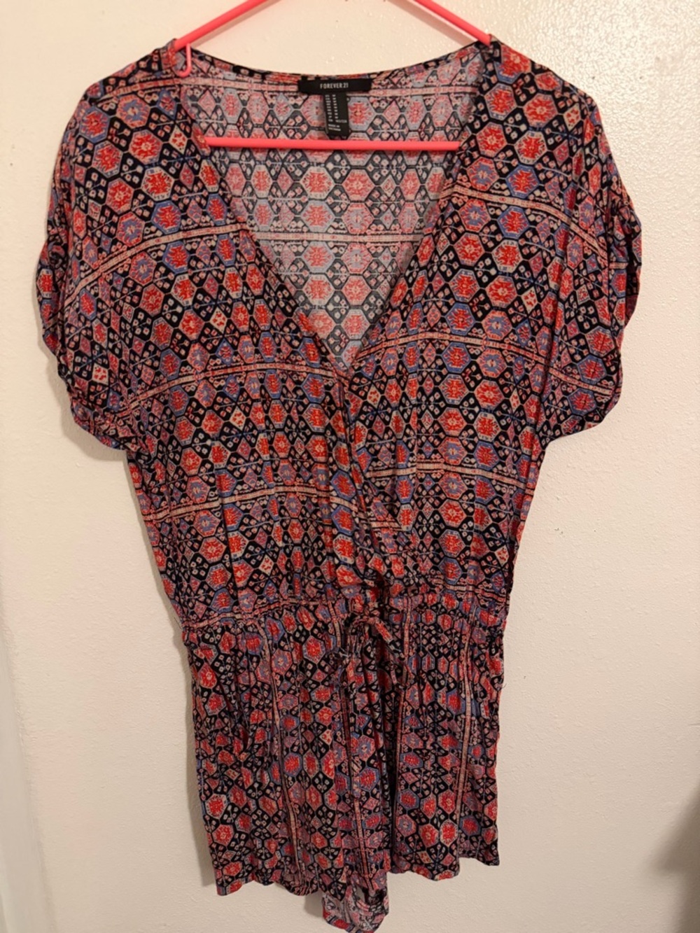 Forever 21 Navy and Red Printed V-Neck Tunic